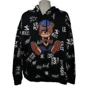 Fresh Laundry Hip Hop Streetwear All Over Black Graphic Print Pullover Hoodie 2X